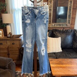 Flying Monkey Light Blue Distressed Flare Jeans